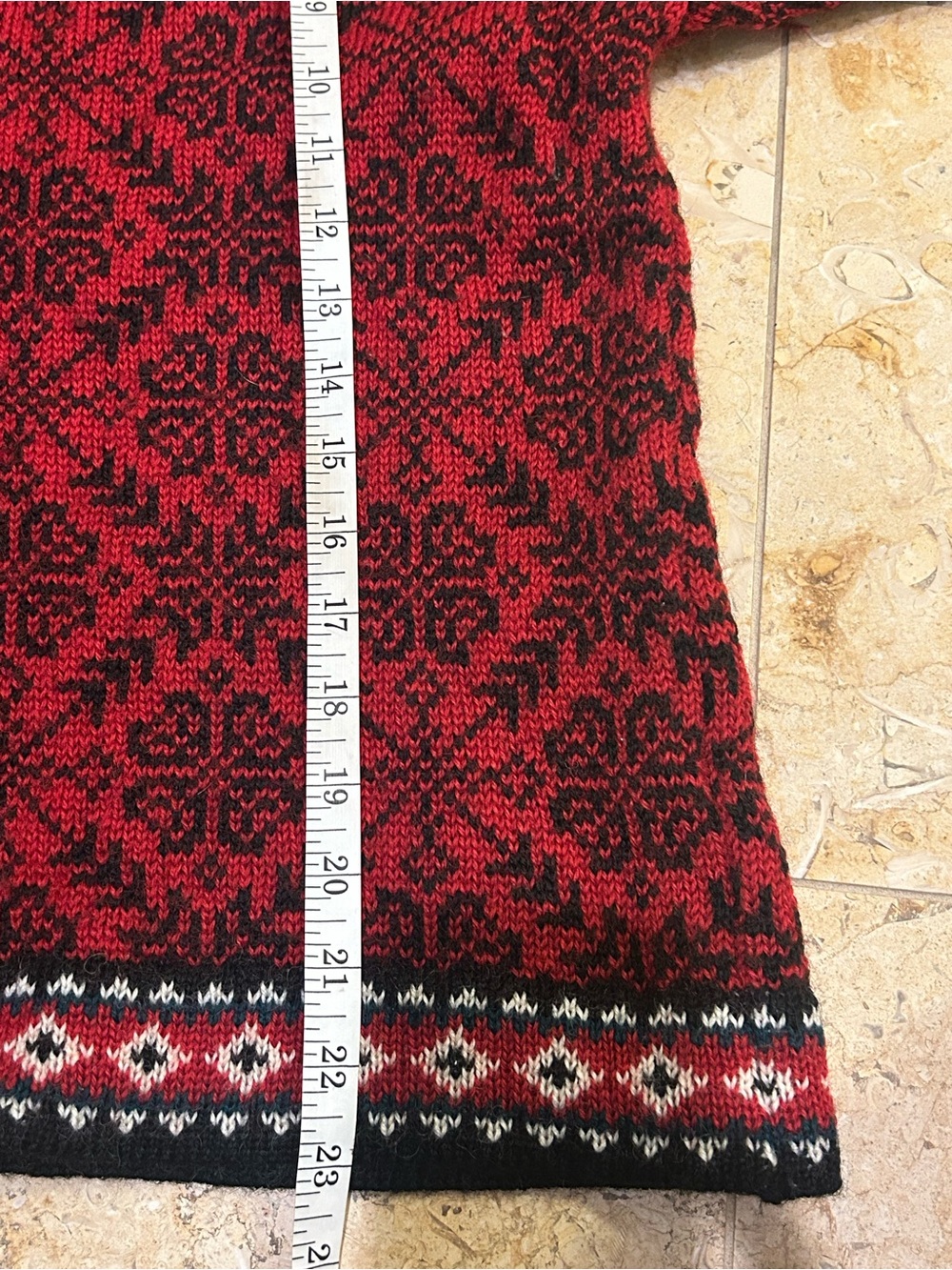 L.L. Bean Merino Wool Nordic Fair Isle Cardigan Sweater Red Black Women M 0UF39 - Picture 7 of 7